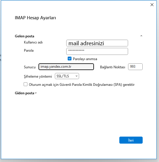 Yandex Mail Kurulumu